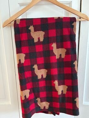 Polyester plaid fleece cuddle blanket with alpaca print by Red Maple